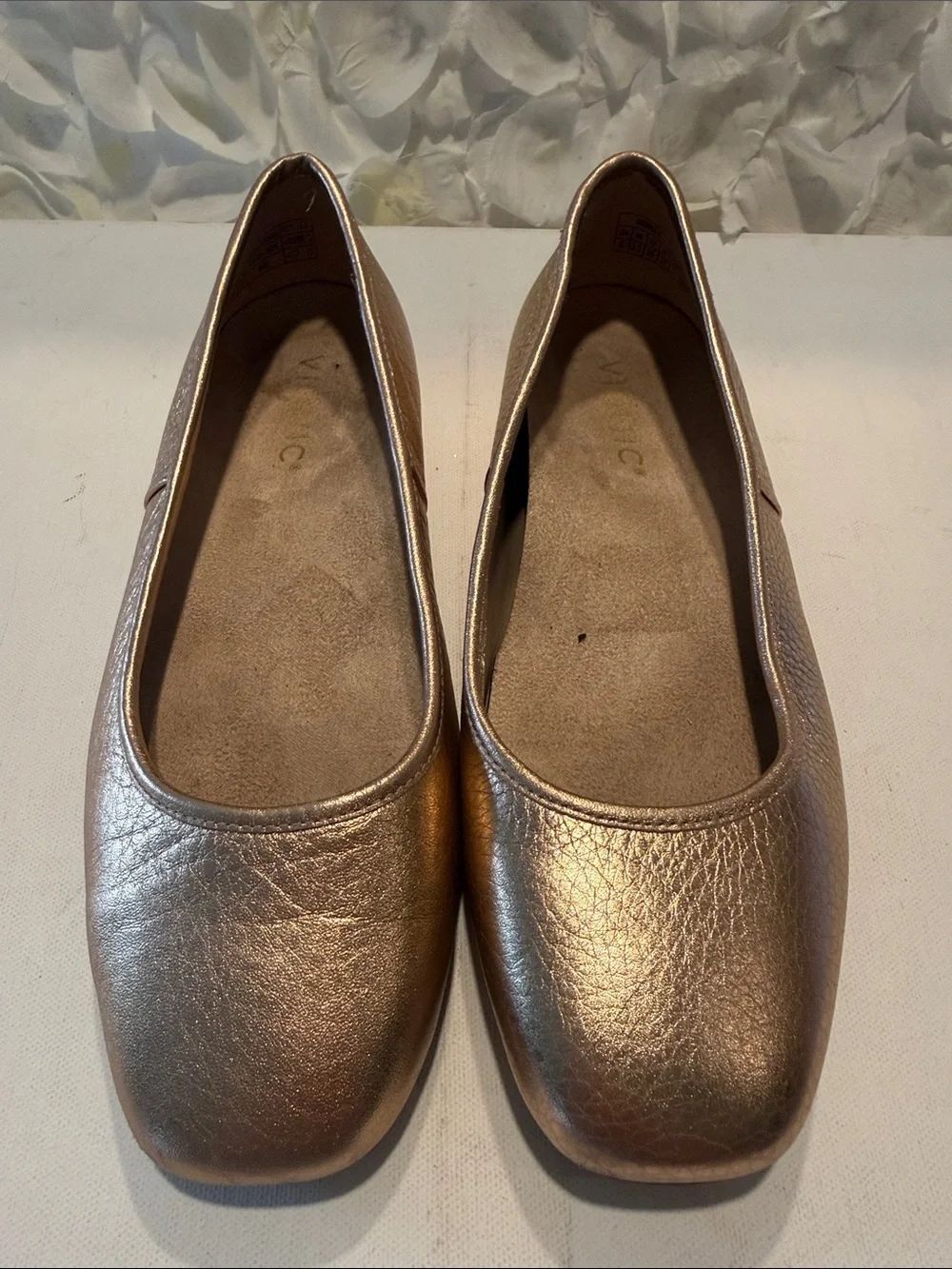 Vionic Metallic Rose Gold Leather Ballet Flats
